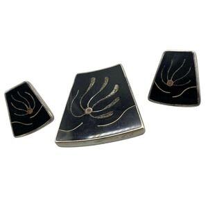 Vintage Sterling Black onyx ModernistsEarrings and pendant Mid Century Beto